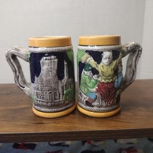 Set Of Two Vtg German Style Stein 5.5 Inch Made Japan Hand Painted